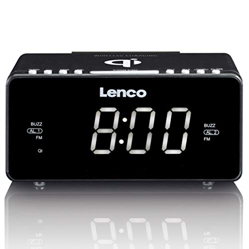 Lenco Radiowecker CR-550 mit 2 Weckzeiten 12 Zoll LED Display dimmbar Sleep-Timer Schlummerfunktion USB-und Wireless Lader Schwarz von Lenco