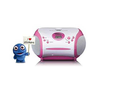 Lenco SCD-24 Kids - CD-Player für Kinder - CD-Radio - mit Aufklebern - Boombox - UKW Radiotuner - Titel Speicher - 2 x 1,5 W RMS-Leistung - Netz- und Batteriebetrieb - Rosa von Lenco