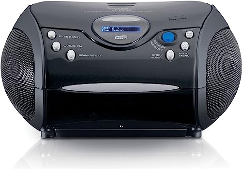 Lenco SCD-24DAB - CD-Player für Kinder - Bluetooth 5.1 - CD-Radio - Boombox - DAB+ Radio - Titel Speicher - 2 x 1,5 W RMS-Leistung - Netz- und Batteriebetrieb - Schwarz, SCD-24DAB BK von Lenco