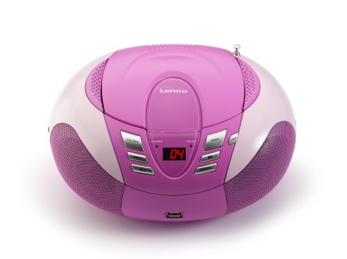 Lenco SCD-37 - CD-Player für Kinder - CD-Radio - Stereoanlage - Boombox - UKW Radiotuner - USB Anschluss - MP3 - 2 x 1,5 W RMS-Leistung - Netz- und Batteriebetrieb - Pink von Lenco