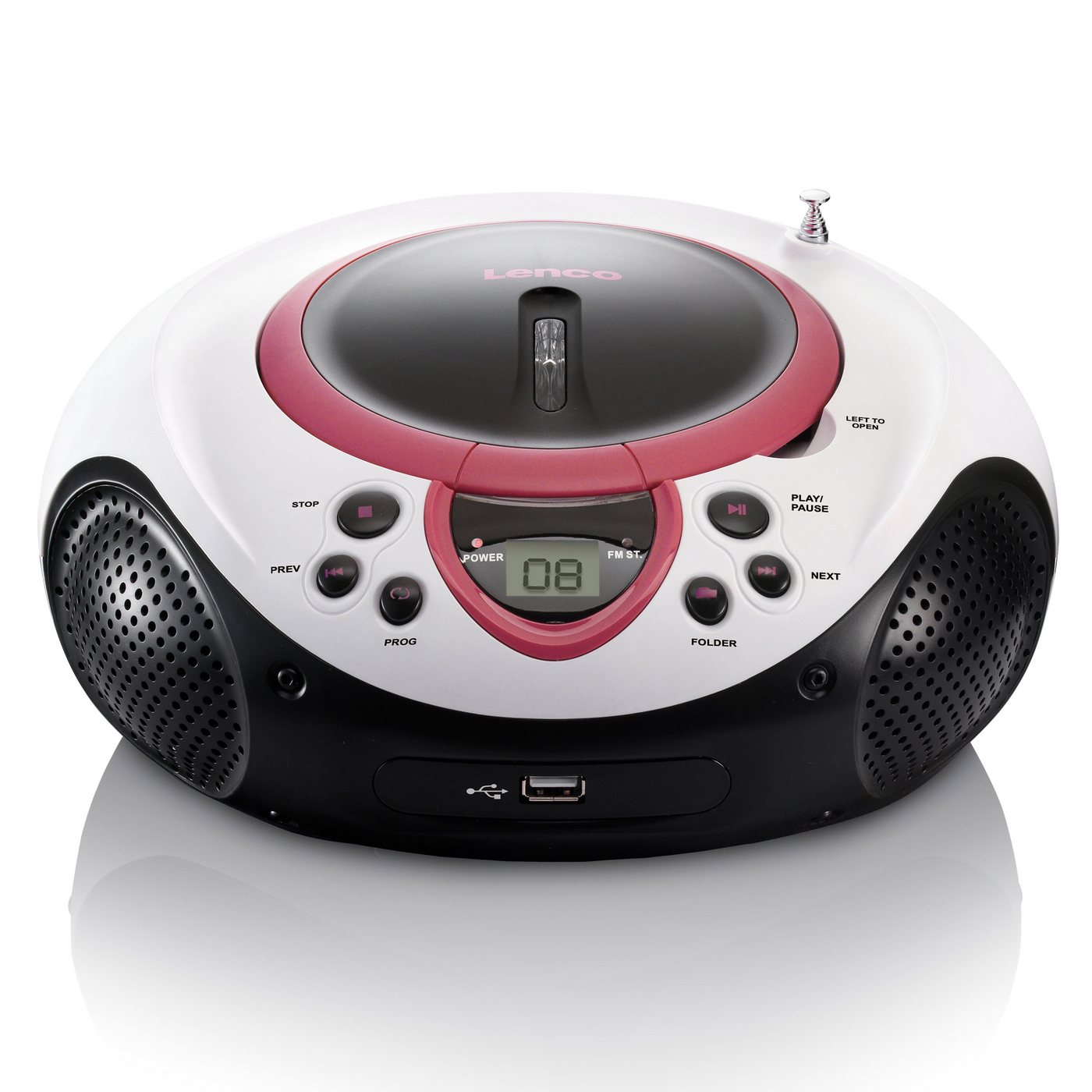Lenco SCD-38 USB Pink UKW-Radio (FM, 3 W, Robust & stylisch mit FM/CD/MP3/USB- und AUX-Eingang in Pink) von Lenco