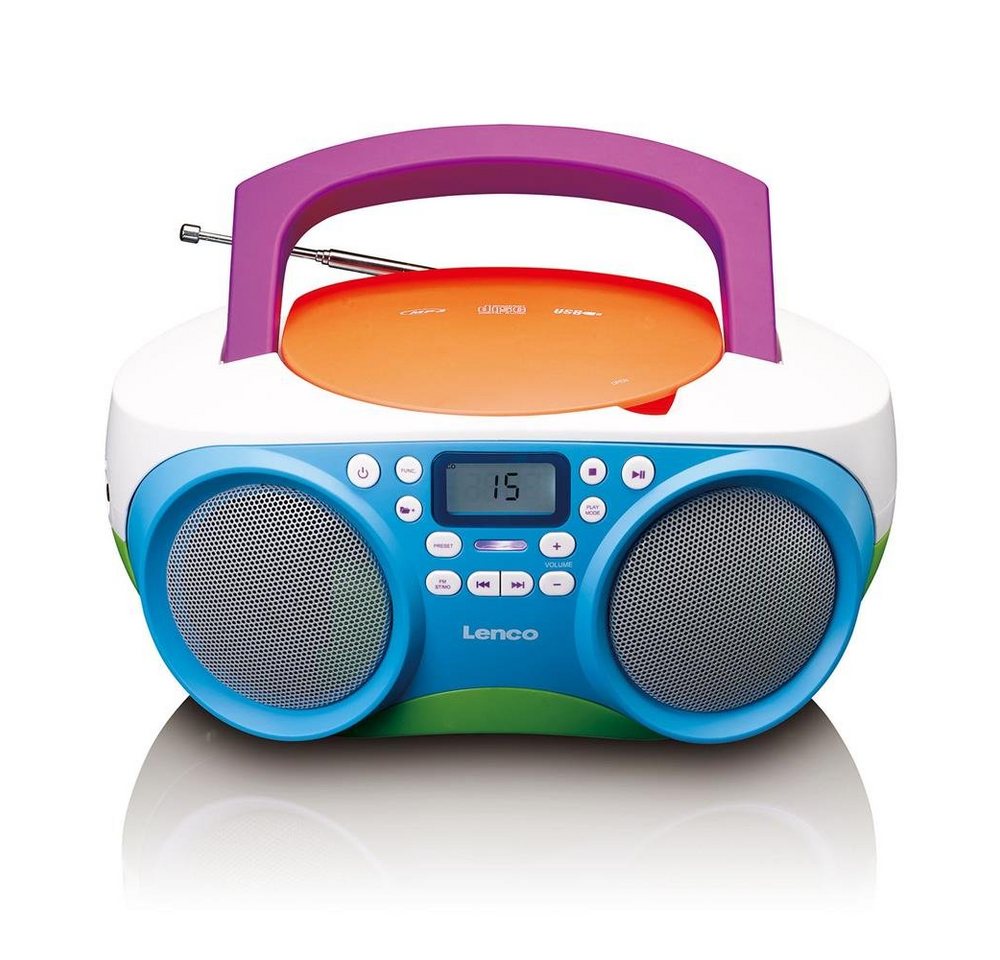 Lenco SCD-41 Kinderradio Tragbares FM-Radio mit CD/MP3-Player UKW-Radio (FM-Tuner, 2,00 W, USB-Anschluss Kopfhöreranschluss Bunt) von Lenco