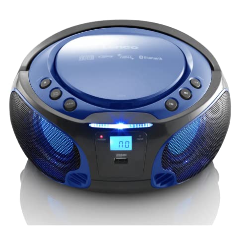 Lenco SCD-550 - CD-Player für Kinder - CD-Radio - Stereoanalage - Boombox - MP3 und USB Player - Bluetooth - 2 x 2 W RMS-Leistung - Party Lights - Blau von Lenco