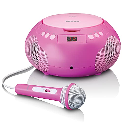 Lenco SCD-620 Kinder CD-Player - CD-Radio - mit Mikrofon - Karaoke Player - Titelspeicher - FM Empfänger - 2 x 1 Watt RMS - AUX-IN - Pink von Lenco