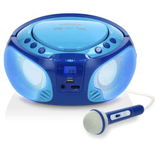 Lenco SCD-650 - tragbares CD-Radio - Kinder-Boombox - USB & Mikrofon - 6 Watt Boombox - USB Playback - AUX - FM Radio - Blau von Lenco