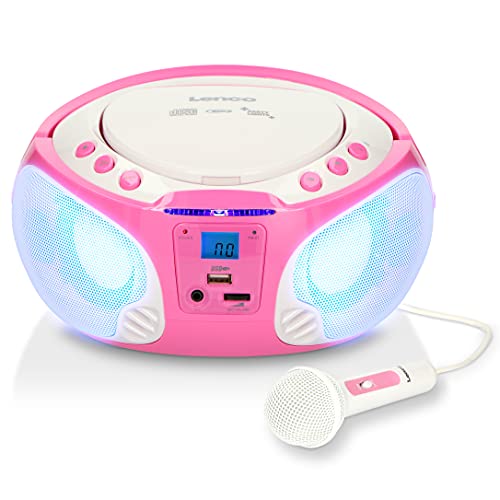 Lenco SCD-650 - tragbares CD-Radio - Kinder-Boombox - USB & Mikrofon - 6 Watt Boombox - USB Playback - AUX - FM Radio - Rosa von Lenco