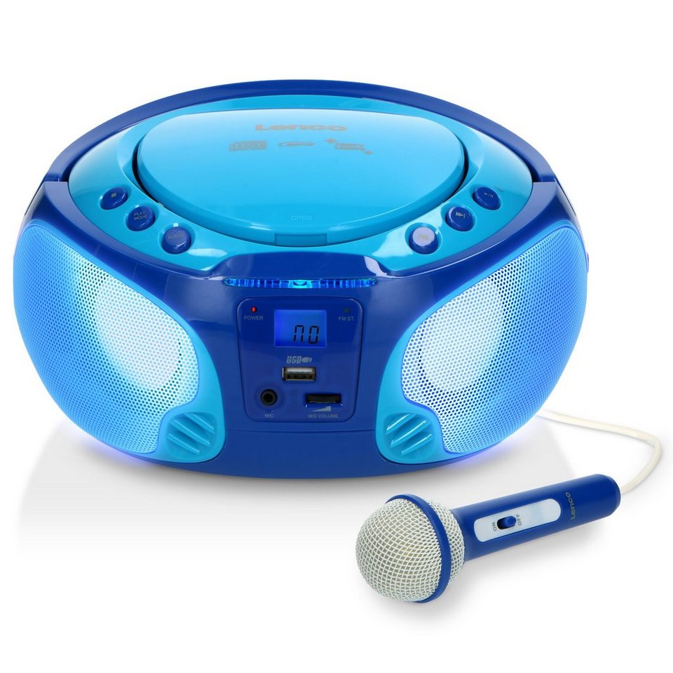 Lenco SCD-650BU UKW-Radio (FM, 6 W, Karaoke-Radio, MP3, USB, Mikrofon, Aux inkl. Boxen mit LED-Beleuchtung) von Lenco