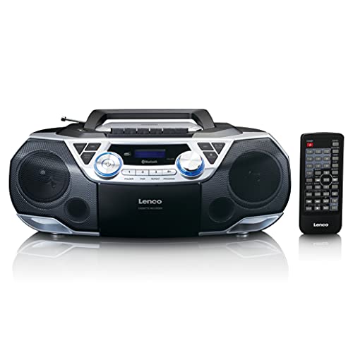 Lenco SCD-720 - Boombox DAB+ - Bluetooth 5.0 - Toploader CD/MP3-Player - Kassettendeck - FM Radio - USB-Anschluss - 2 x 6 Watt RMS - Bass Reflex - Fernbedienung - Silber von Lenco