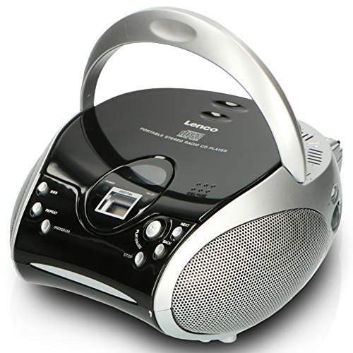 Lenco SCD24 - CD-Player für Kinder - CD-Radio - Stereoanlage - Boombox - UKW Radiotuner - Titel Speicher - 2 x 1,5 W RMS-Leistung - Netz- und Batteriebetrieb - Silber von Lenco