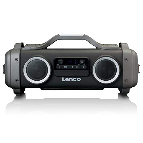 Lenco SPR-200 Boombox - Spritzwassergeschützt - Bluetooth 5.0 - FM Radio - TWS - Equalizer - 50 Watt RMS - integrierter Akku mit 4400mAh - USB - Micro SD - 3,5mm - Schwarz von Lenco
