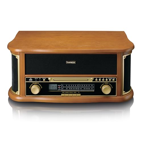 Lenco TCD-2551 Plattenspieler für Schallplatten - Bluetooth Plattenspieler mit Lautsprecher - CD-Player - Kassettendeck - 3 Geschwindigkeiten - Riemenantrieb - 2 x 5 Watt - Holz von Classic Phono