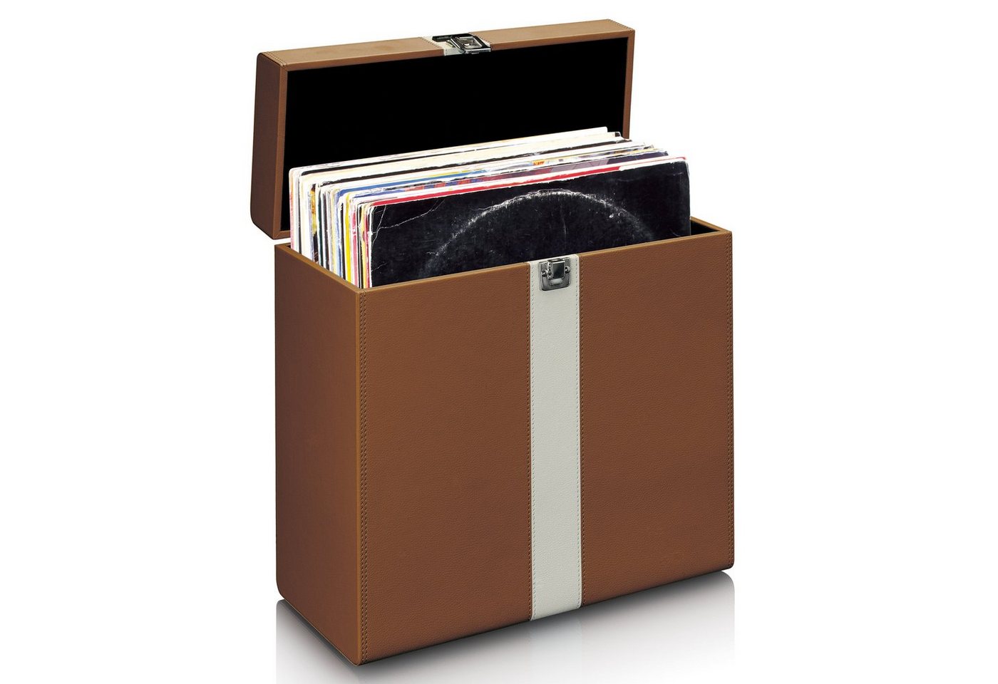 Lenco TTA-301BNWH Plattenspieler (elektrisch, Schallplatten-Tragekoffer bis 30 LPs im stilvollem Kunstleder-Design) von Lenco