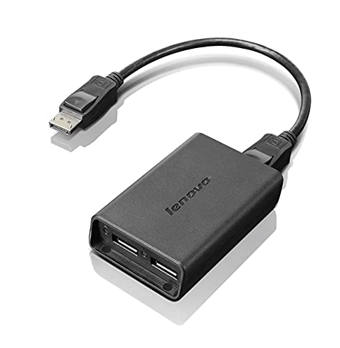 Lenovo DP to 2DP Hub DisplayPort to, 03T6632 (DisplayPort to Dual-DisplayPort Monitor Cable, USB A, USB A, Male/Female, Black) von Lenovo