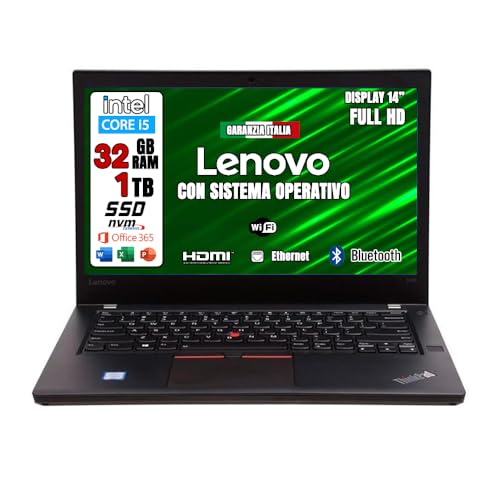 Lenovo Green Edition, Laptop Intel Core i5, sofort einsatzbereit, Office 365, Notebook mit 14-Zoll-HD-Display, RAM 32 GB, SSD 1 TB, italienische Garantie (generalüberholt) von Lenovo
