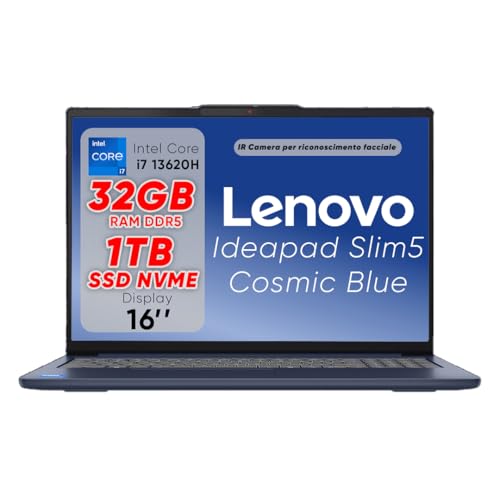 Lenovo Ideapad Slim5 Notebook, Notebook i7 13620H, 32 GB RAM DDR5, SSD 1 TB, Display 16 Zoll WUXGA IPS FHD+, Laptop, Laptop mit Win11 Pro, Wi-Fi 6, USB, Thunderbolt, Tastatur mit Lenovo Ideapad Slim5 Notebook, Notebook i7 13620H, 32 GB RAM DDR5, SSD 1 TB, Display 16 Zoll WUXGA IPS FHD+, Laptop, Laptop mit Win11 Pro, Wi-Fi 6, USB, Thunderbolt, Tastatur mit von Lenovo