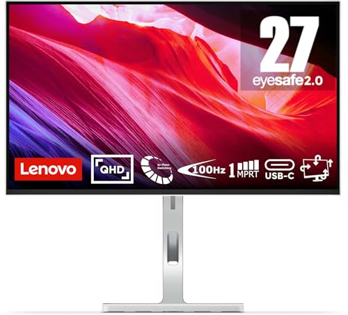 Lenovo L27h-4A | 27" QHD Monitor | 2560x1440 | 100Hz | 350 nits | 1ms Reaktionszeit | IPS-Panel | USB-C | USB-A | HDMI | DisplayPort | VESA MediaSync | integr. Lautsprecher | entspiegelt | 5,9kg|grau von Lenovo