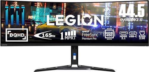 Lenovo Legion R45w-30 | 44,5" 5K Gaming Monitor | 5120x1440 | 170Hz | 450 nits | 1ms Reaktionszeit | HDMI | DisplayPort | AMD FreeSync Premium Pro | integr. Lautsprecher | höhenverstellbar | schwarz von Lenovo