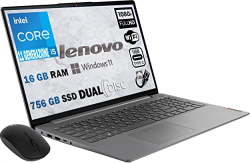 Lenovo Notebook, Laptop PC PC Intel i5 11Th Gen, Quad Core, 16 GB RAM, 15,6 Zoll Full HD Display, 750 GB SSD Nvme, Windows 11 Pro, Office Pro + Wireless Maus von Lenovo