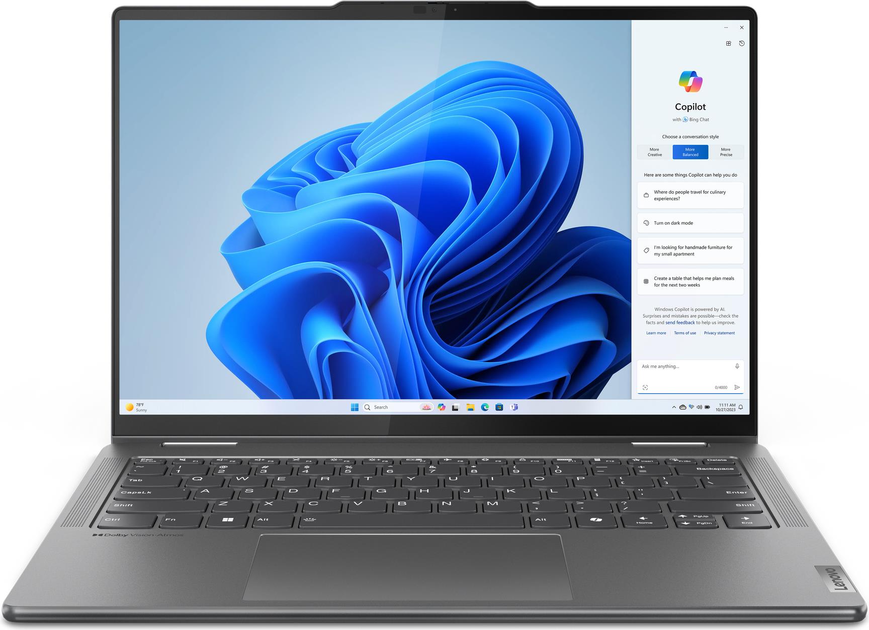 Lenovo Yoga 7 2-in-1 14AHP9 83DK - Flip-Design - AMD Ryzen 5 8640HS / 3,5 GHz - Win 11 Home - Radeon 760M - 16GB RAM - 1TB SSD NVMe - 35,6 cm (14) OLED Touchscreen 1920 x 1200 - Wi-Fi 6E, Bluetooth - Storm Gray - kbd: Deutsch - mit 3 Monate Lenovo Premium Care, CO2-Ausgleich 0,5 Tonnen (2. Generation) (83DK006BGE) von Lenovo