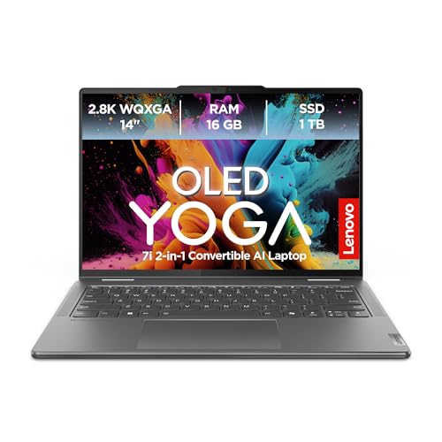 Lenovo Yoga 7i 2-in-1 Convertible AI Laptop | 14" 2.8K Display | Intel Core Ultra 7 | 16GB RAM | 1TB SSD | Intel Arc Grafik | Windows 11 | QWERTZ | grau | 3 Monate Premium Care | inkl. Pen von Lenovo