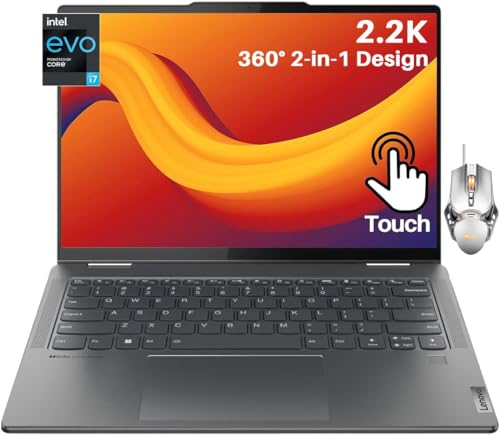 Lenovo Yoga 7i 2 in 1 Touchscreen Laptop, 14 Zoll 2.2K Convertible Lightweight Laptop, 16GB LPDDR5, 512GB SSD, Intel Evo Core i7-1355U, WiFi 6, Backlit KB, Fingerprint, Win 11, mit Cefesfy Maus von Lenovo