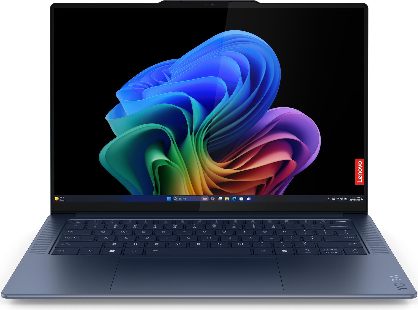 Lenovo Yoga Slim 7 14Q8X9 83ED - Snapdragon X Elite X1E-78-100 / 3.4 GHz - Win 11 Home (auf ARM) - Qualcomm Adreno - 32 GB RAM - 1 TB SSD TLC - 36.8 cm (14.5) OLED Touchscreen 2944 x 1840 (3K) @ 90 Hz - Bluetooth, Wi-Fi 7 - Cosmic Blue - kbd: Deutsch (83ED0014GE) von Lenovo
