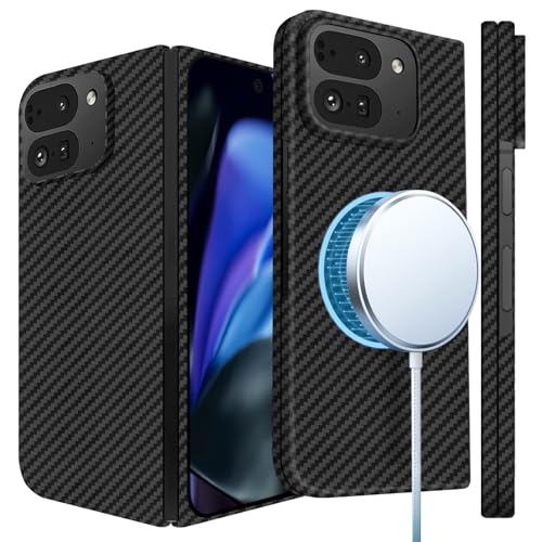 Dünne Kohlefaser-Schutzhülle für Google Pixel 9 Pro Fold (zusammenklappbar 2), schlanke 1500D Aramidfaser-Hülle, kompatibel mit Magsafe, mattschwarz, Version 2.0 von Lenpiti
