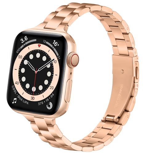 Lenrao Dünne Edelstahl-Armbänder, kompatibel mit Apple Watch, 38 mm, 40 mm, 41 mm, 42 mm, 44 mm, 45 mm, für Damen, Metallarmbänder für iWatch Serie 9, 8, 7, 6, 5, 4, 3, 2, 1, SE, rose gold, 38mm/40mm Lenrao Dünne Edelstahl-Armbänder, kompatibel mit Apple Watch, 38 mm, 40 mm, 41 mm, 42 mm, 44 mm, 45 mm, für Damen, Metallarmbänder für iWatch Serie 9, 8, 7, 6, 5, 4, 3, 2, 1, SE, rose gold, 38mm/40mm von Lenrao