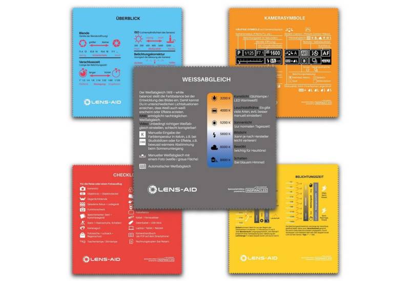 Lens-Aid Kamerazubehör-Set Mikrofaser-Reinigungstücher in praktischem Aufbewahrungsbeutel: Mikrofasertuch für Kamera Objektiv, Filter, Display, Smartphone und als Brillen-Putztuchim 10er Set oder 5er Set special edition. von Lens-Aid