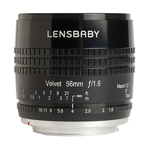 Lensbaby Velvet 56 Nikon F/Brennweite 56 mm, Blende f/1,6/1:2 Makro Vergrößerung mit 13 cm Naheinstellgrenze LB-V56BN, Schwarz,Objektivschutzkappe, Bajonettschutzkappe, Bedienungsanleitung von Lensbaby