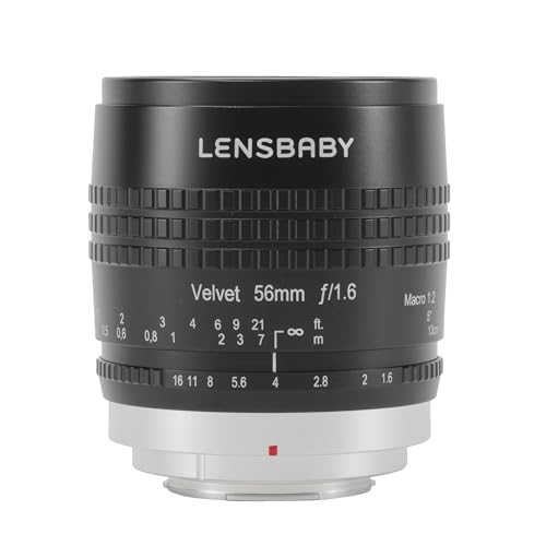 Lensbaby Velvet 56 Sony E / Porträt und Makro Objektiv / ideal für samtige Bokeh-Effekte und kreative Unschärfe / Brennweite 56 mm, Blende f/1,6 / 1:2 Makro Vergrößerung mit 13 cm Naheinstellgrenze / passend für Sony Systemkameras / schwarz von Lensbaby