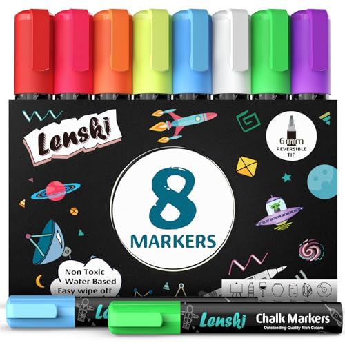Lenski Kreidestifte für Tafel Abwaschbar, 8 Farben Kreidestifte für Fenster Einschulung Mädchen, Schultüte Füllung, 6mm Kreidestift Kreidemarker Fenster mit Whiteboard Marker von Lenski