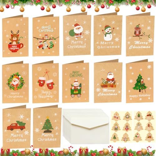 Weihnachtskarten mit Umschlag Set, 36 Weihnachtspostkarten-Set, Verschiedenen Themen A6 Christmas Cards mit Umschlägen und Siegeln, Weihnachtspostkarten Klappkarten für Segen Von Familie Oder Freunden von Leonshco