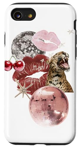 Leopard Pink Discokugel & Kiss Cherry Star Y2K Collage Hülle für iPhone SE (2020) / 7 / 8 von Leopard Pink Disco Ball & Kiss Cherry Star Y2K
