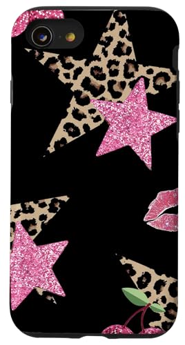 Leopard & Pink Star Mosaik Kirsche Discokugel Y2K Sterne Hülle für iPhone SE (2020) / 7 / 8 von Leopard & Pink Star Mosaic Cherry Disco Y2K