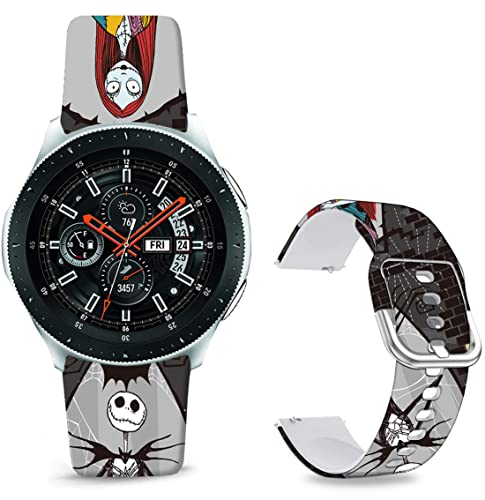 Leotop Halloween Bands Kompatibel mit Samsung Galaxy Watch 46mm/Watch 3 45mm/Gear S3 Frontier/Classic/Pebble Time/Vivoactive 4/Fossil Q Soft Silikon 22mm Band Ersatz Strap (Schwarz- Jack&Sally) von Leotop