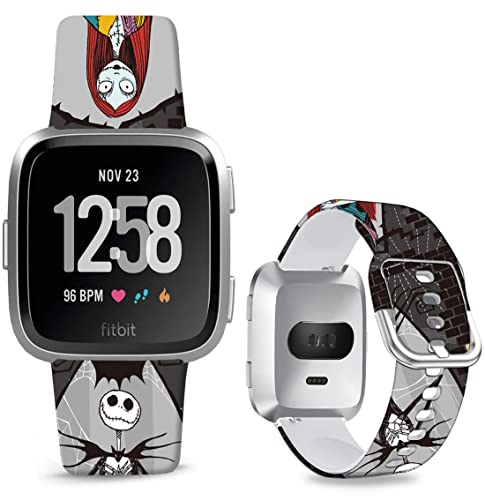 Leotop Halloween Jack&Sally Bands Kompatibel mit Fitbit Versa 2/Versa/Versa Lite/Versa SE Special Edition Smart Watch Weiche Silikon Cartoon Band Ersatz Armband für Männer Frauen(Schwarz- Jack&Sally) von Leotop