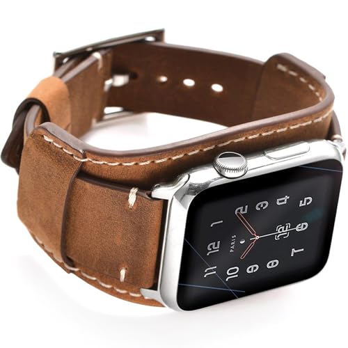 Leotop Kompatibel mit Apple Watch Armband 42 mm (Serie 10), 41 mm, 40 mm, 38 mm, echtes Leder, kompatibel mit iWatch Serie 10/9/8/7/6/5/4/3/2/1, SE SE 2, Braun von Leotop
