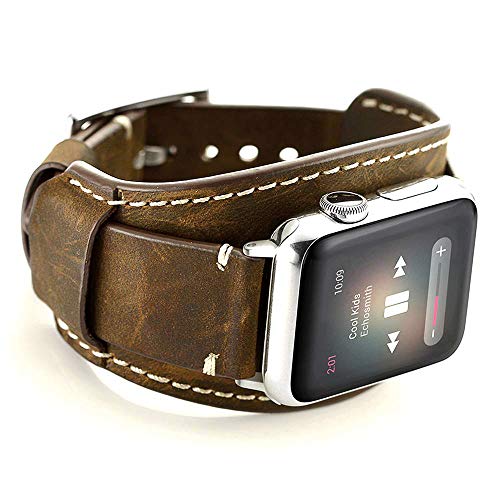 Leotop Kompatibel mit Apple Watch Armband 49mm 45mm 44mm 42mm,Echtes Leder Uhrenarmband Ersatz Armbänder mit Edelstahlschließe für iWatch Ultra Series 9/8/7/6/5/4/3/2/1 SE SE 2(49/45/44/42mm, Kaffee) von Leotop