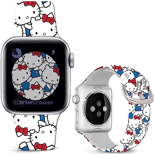 Leotop Kompatibel mit Apple Watch Band Hello Kt Sweet Blue 38mm 40mm 41mm Weiche Silikon Nette Spaß Fancy Cartoon Armband Kompatibel mit iWatch Serie 9 8 7 6 5 4 3 2 2 1 SE/SE 2 Kinder Mädchen Frauen. von Leotop