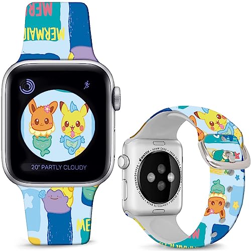 Leotop Kompatibel mit Apple Watch Band Pikac Meerjungfrau Fisch 38mm 40mm 41mm weiches Silikon Fancy Armband Kompatibel mit iWatch Serie 9 8 7 6 5 4 3 2 2 1 SE/SE 2 Kinder Mädchen Frauen. von Leotop