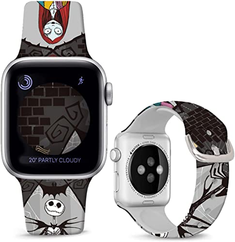 Leotop Kompatibel mit Apple Watch Bands Halloween 49mm 45mm 44mm 42mm Cartoon Band Ersatz Strap Silikon Design bänder für iWatch Ultra SE/SE2 Serie 8 7 6 5 4 3 2 1 (49/45/44/42mm,Schwarz-Jack&Sally) von Leotop