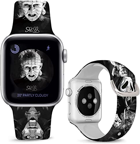 Leotop Kompatibel mit Apple Watch Bands Pinhead 49mm 45mm 44mm 42mm Chucky Cartoon Band Ersatz Strap Silikon Design bänder für iWatch Ultra SE/SE2 Serie 8 7 6 5 4 3 2 1 (49/45/44/42mm,Schwarz-Pinhead) von Leotop
