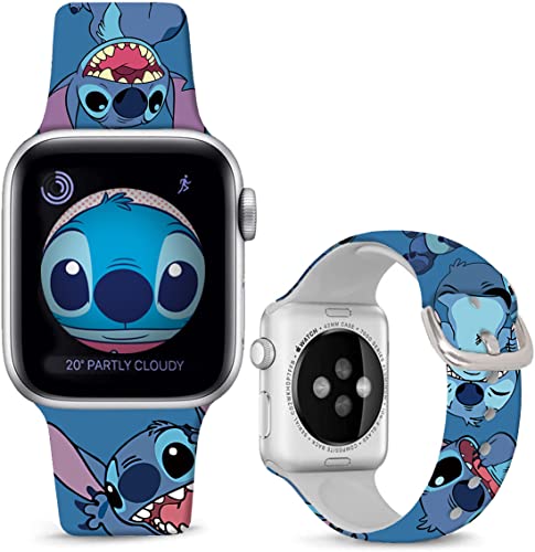 Leotop Kompatibel mit Apple Watch Bands Stitch 41mm 40mm 38mm Nette Chic Cartoon Band Ersatz Strap Weiche Silikon Design Sportbänder für iWatch Serie SE/SE2 8 7 6 5 4 3 2 1(41/40/38mm,Blau-Stitch) von Leotop