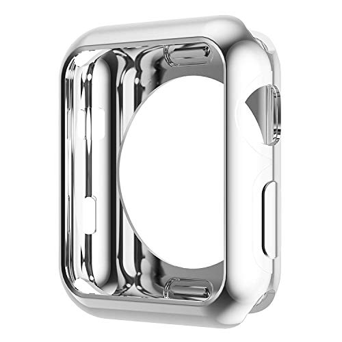 Leotop Kompatibel mit Apple Watch Hülle 40mm 44mm, Weiche TPU Plated Case Gehäuse Schutzfolie Schlankes Displayschutz Stoßstange Rundherum Abdeckung für iWatch Series 6 5 4 SE (44mm, Silber) von Leotop