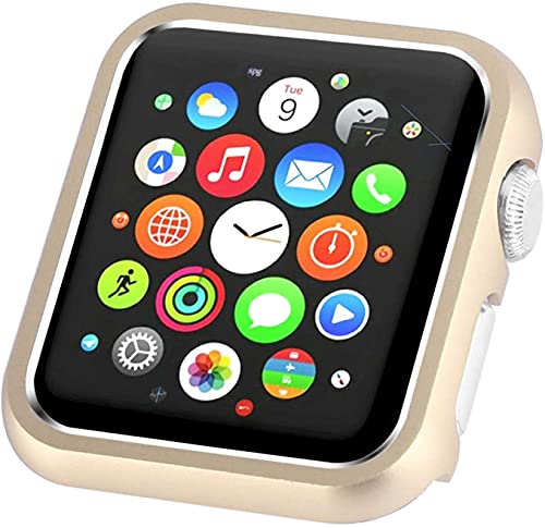 Leotop Kompatibel mit Apple Watch Hülle 41 mm, kompatibel mit iWatch Bumper Metall Schutzhülle Aluminium Rahmen Bling Glänzend Schutz Kompatibel Apple Watch Serie 7 (Matt Gold, 41 mm) von Leotop