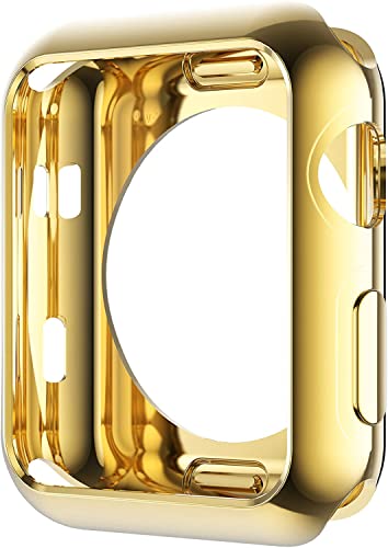 Leotop Kompatibel mit Apple Watch Hülle 41mm 45mm, Weiche TPU Plated Case Gehäuse Schutzfolie Schlankes Displayschutz Stoßstange Rundherum Abdeckung für iWatch Series 7 (45mm, Gold) von Leotop