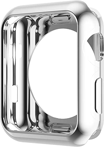 Leotop Kompatibel mit Apple Watch Hülle 42 mm 38 mm, weicher, flexibler TPU-beschichteter Schutz, Stoßfänger, glänzende Abdeckung, leicht, kompatibel mit iWatch Serie 3 2 1 (42 mm, Silber) von Leotop
