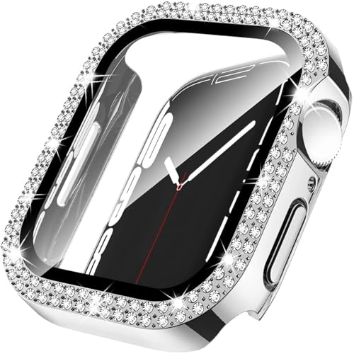 Leotop Kompatibel mit Apple Watch Hülle 42mm Series 10 (2024), Ultradünne PC Plated Case, Schlankes Glänzend Diamanten Bling Stoßstange mit Glas Displayschutz Abdeckung.(Silber, 42mm Series 10 (2024)) von Leotop