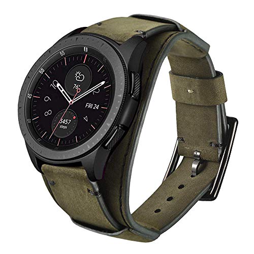 Leotop Kompatibel mit Samsung Galaxy Watch 46mm/Gear S3 Frontier/Galaxy Watch 3 45mm/Classic Armband，22mm Echtes Leder Uhrenarmband Cuff Ersatz Armbänder mit für Männer Frauen(22mm, Grün) von Leotop